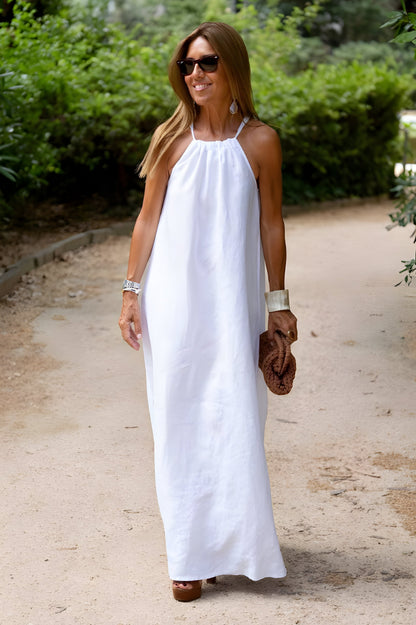 Robe Halter Aérée en Mélange de Coton