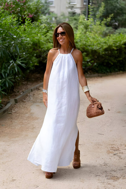 Robe Halter Aérée en Mélange de Coton
