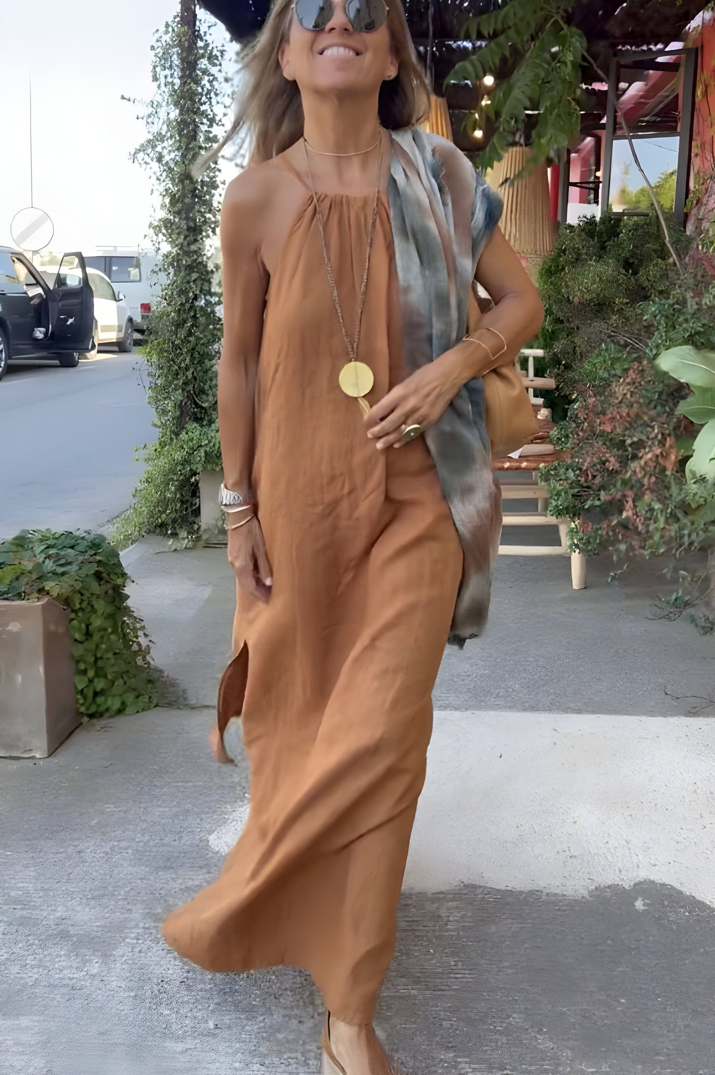 Robe Halter Aérée en Mélange de Coton
