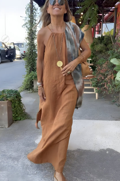 Robe Halter Aérée en Mélange de Coton