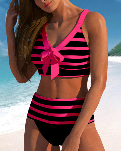 Bikini taille haute rayé