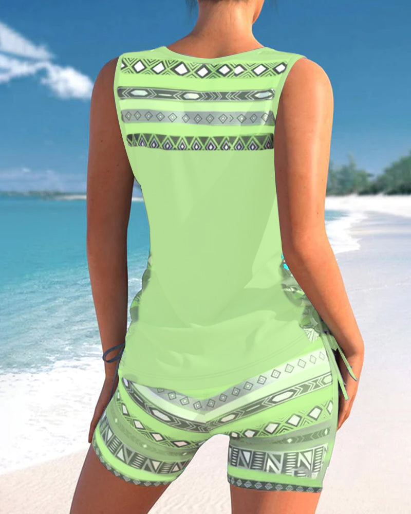 Tankini avec imprimé géométrique et décolleté en V