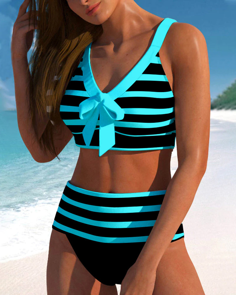 Bikini taille haute rayé