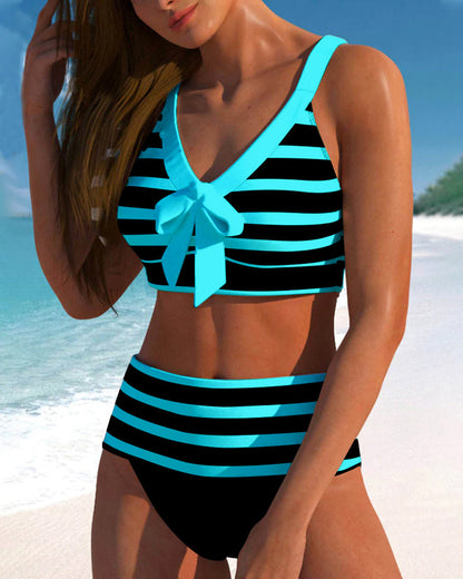 Bikini taille haute rayé