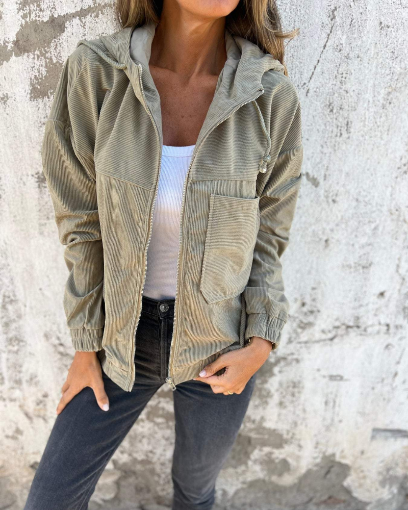 Veste à capuche en velours côtelé
