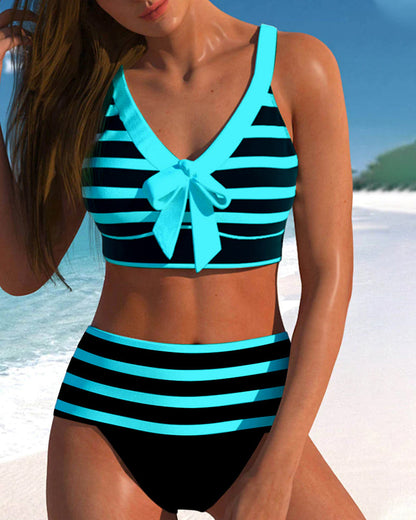 Bikini taille haute rayé