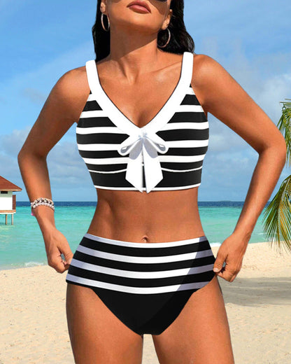 Bikini taille haute rayé