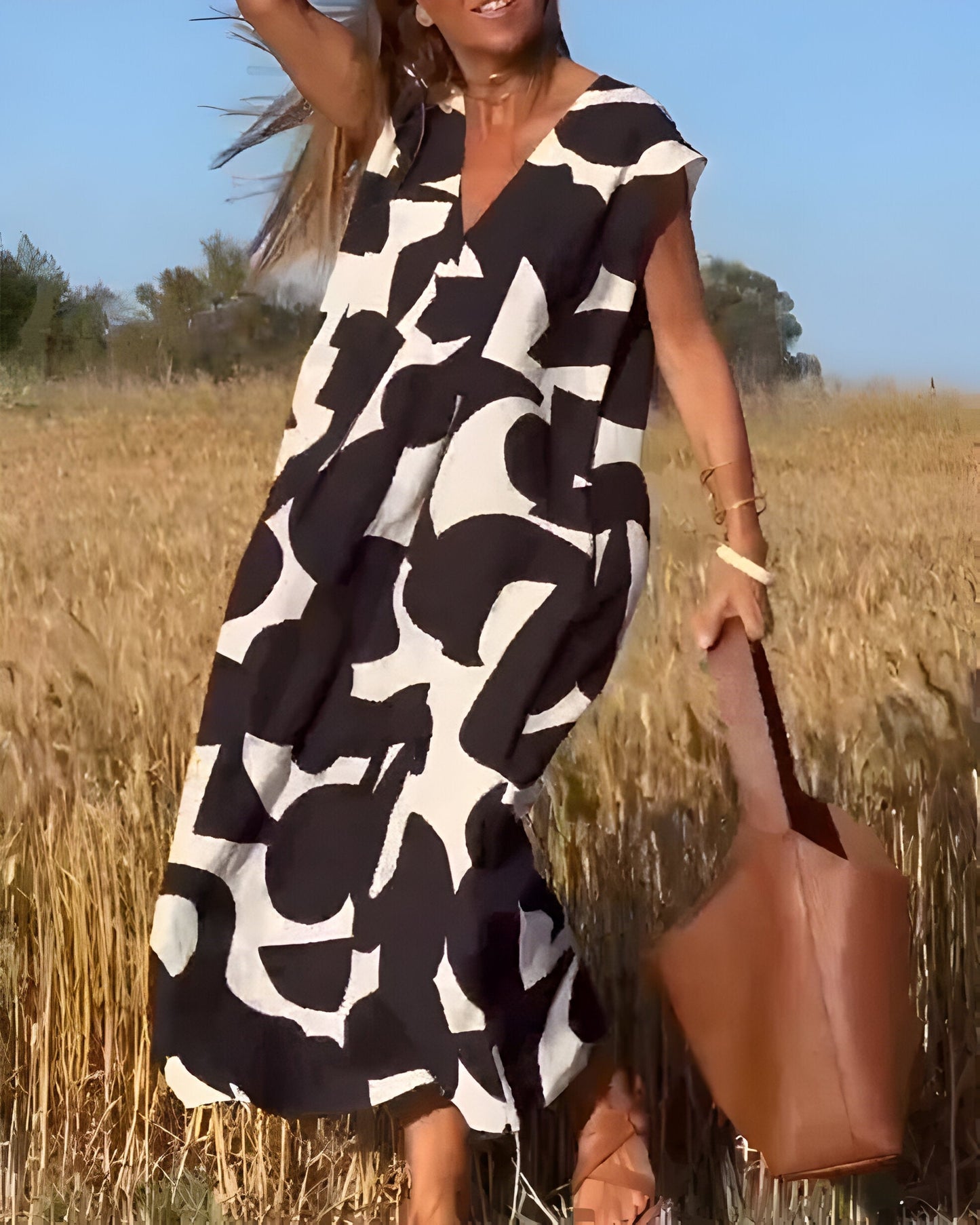 Robe à Imprimé et Décolleté en V