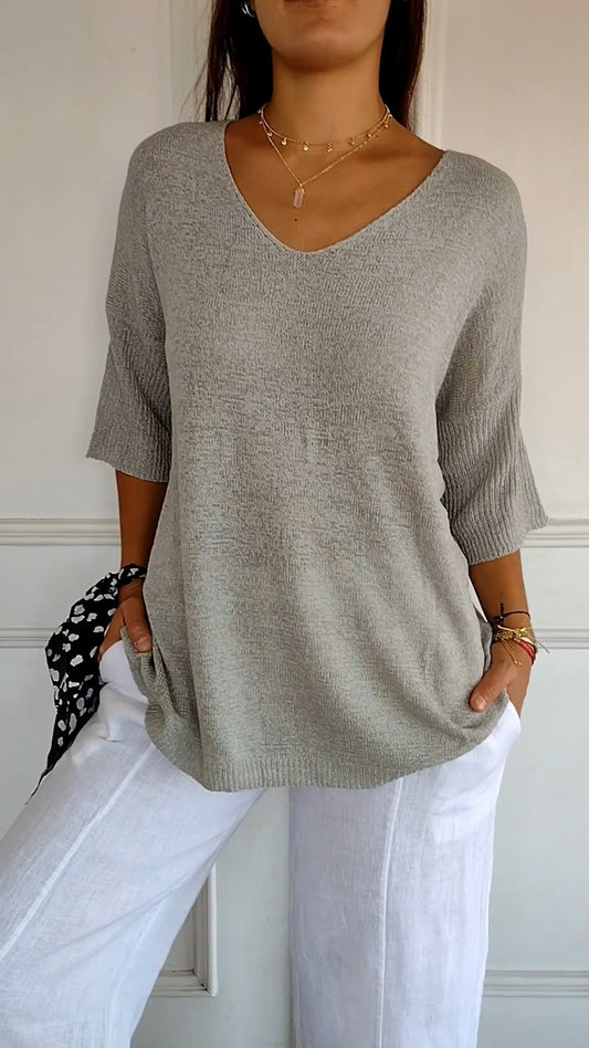 Haut Tricot Aérien avec Col en V