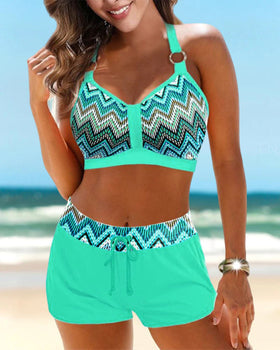 Bikini taille haute avec imprimé géométrique