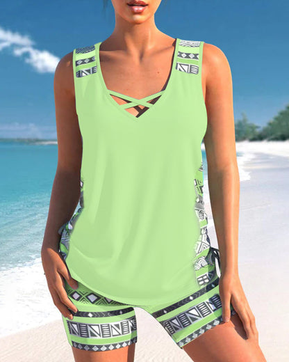 Tankini avec imprimé géométrique et décolleté en V