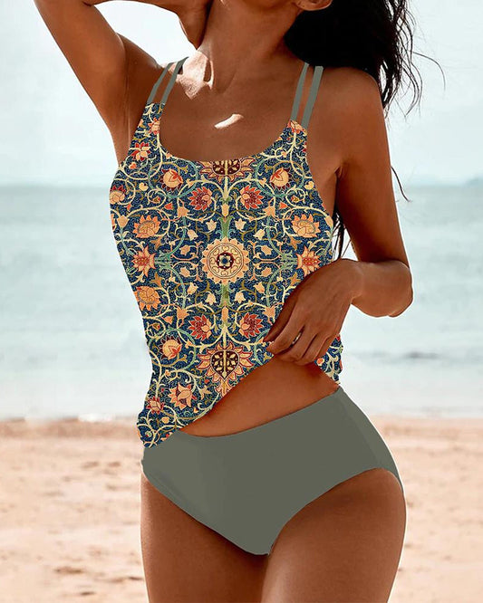 Tankini imprimé à double bande