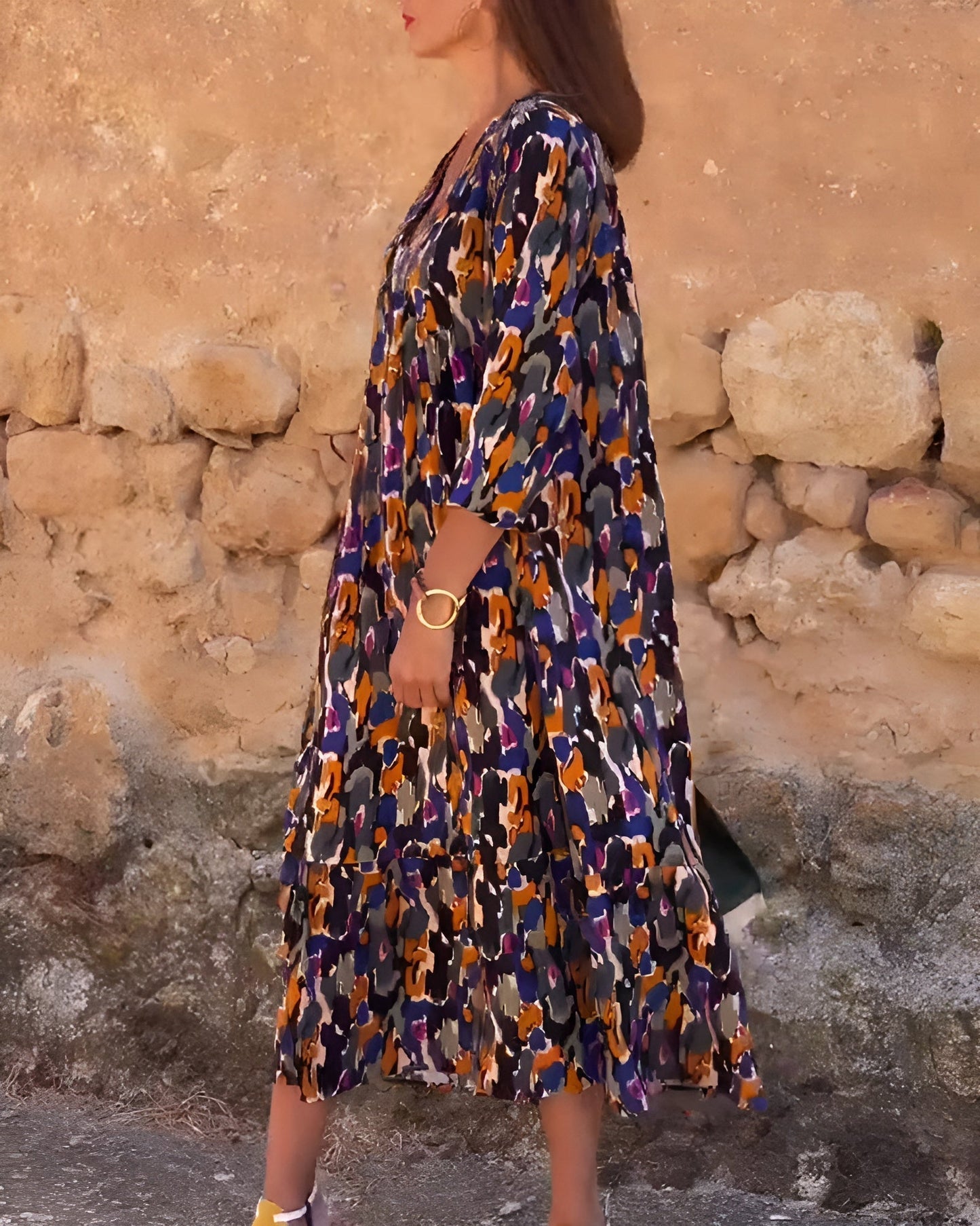 Robe Rétro Imprimée à Col en V