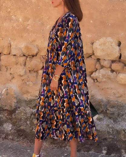 Robe Rétro Imprimée à Col en V