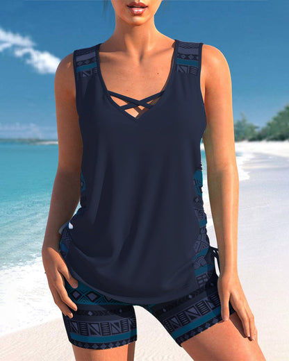 Tankini avec imprimé géométrique et décolleté en V