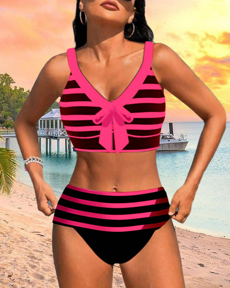 Bikini taille haute rayé
