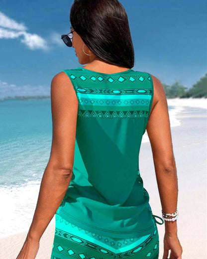 Tankini avec imprimé géométrique et décolleté en V