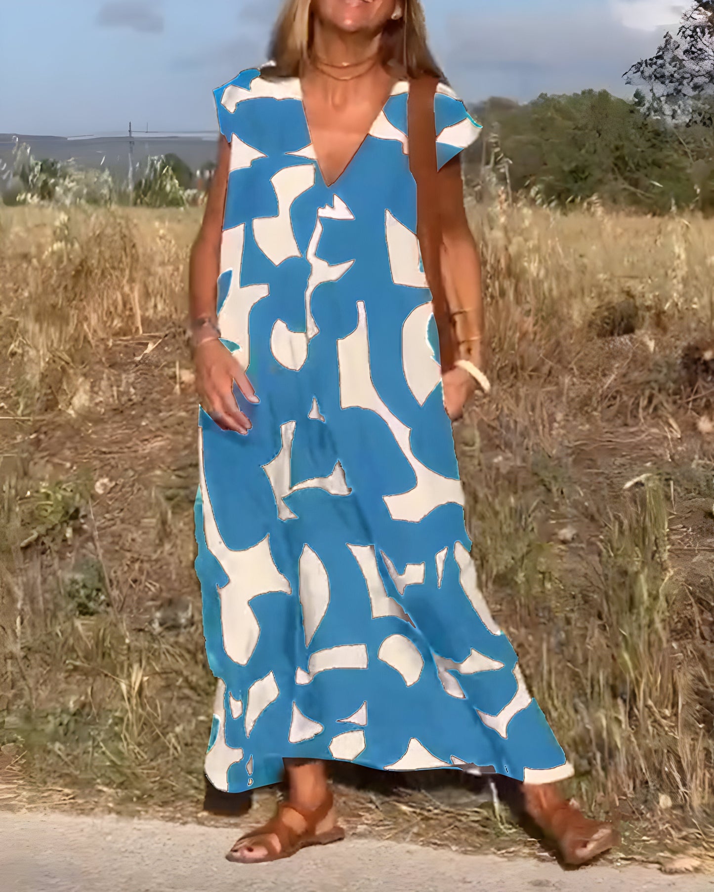 Robe à Imprimé et Décolleté en V