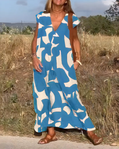 Robe à Imprimé et Décolleté en V