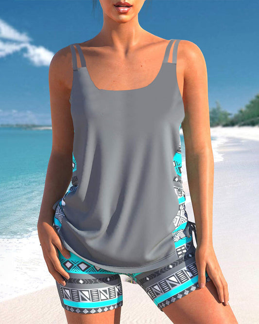 Tankini avec imprimé géométrique et décolleté en V
