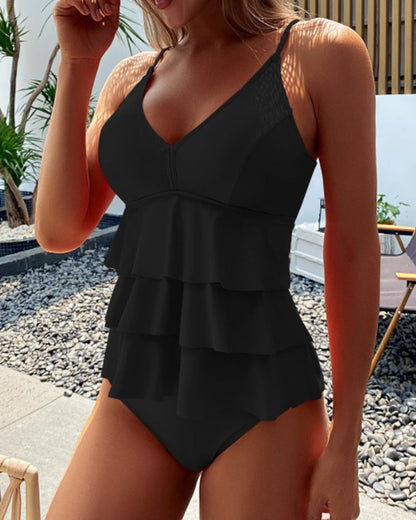 Tankini à volants en couleur unie