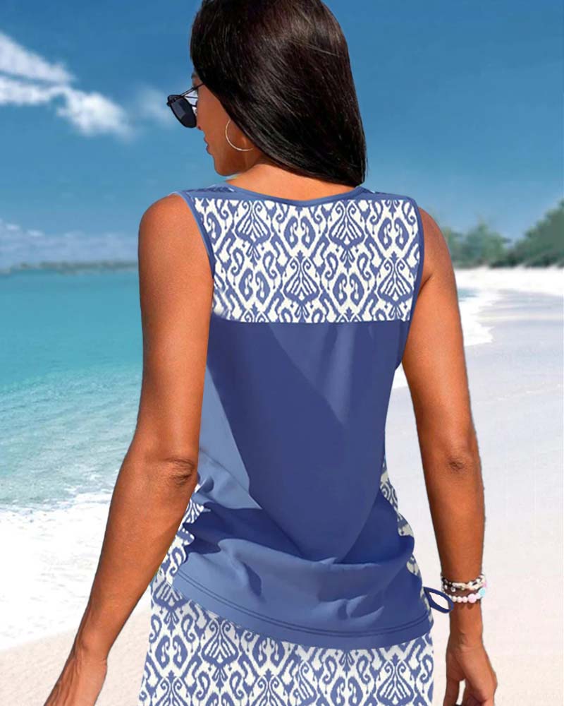 Tankini avec imprimé géométrique et décolleté en V