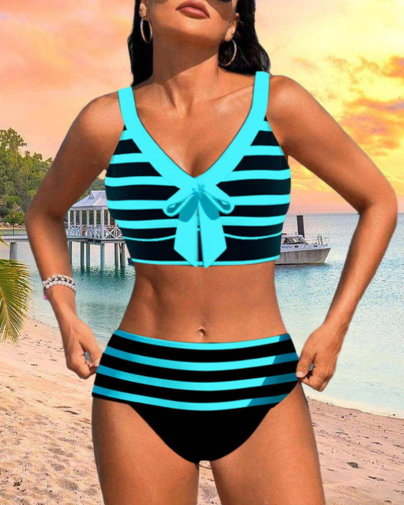 Bikini taille haute rayé