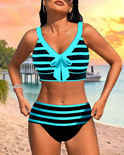 Bikini taille haute rayé