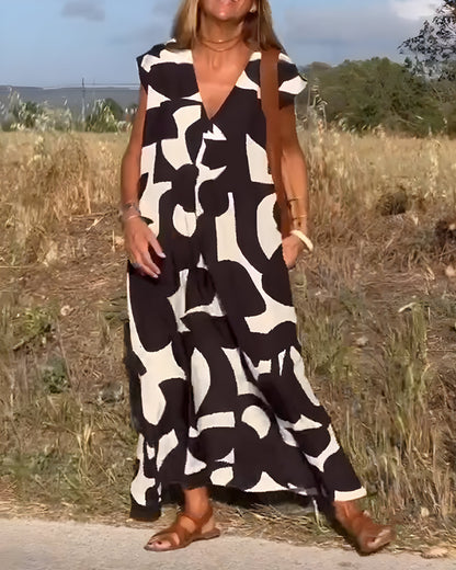 Robe à Imprimé et Décolleté en V