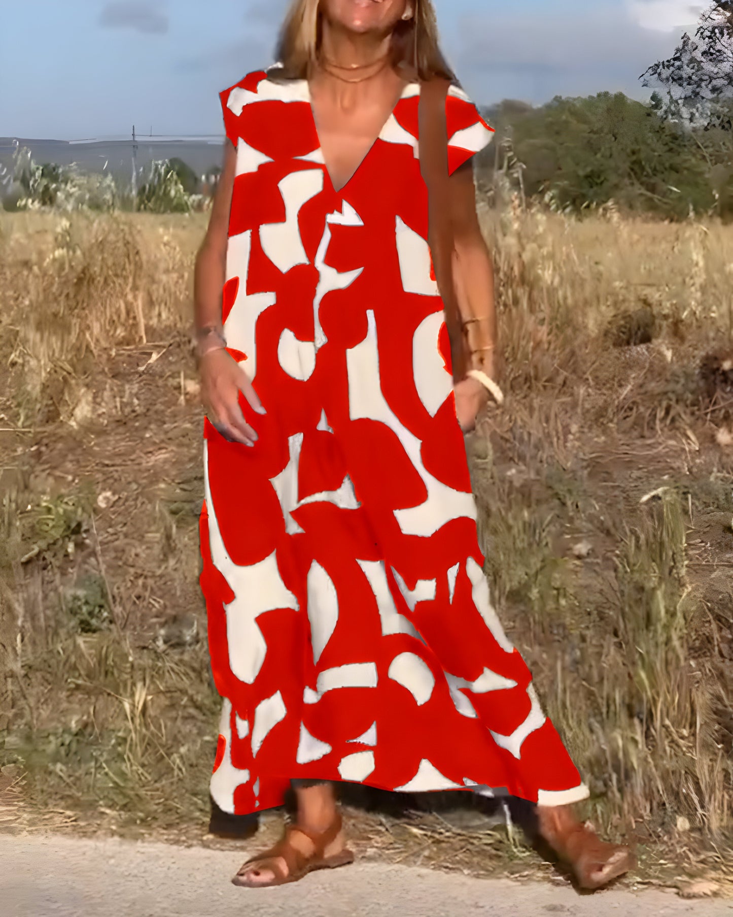 Robe à Imprimé et Décolleté en V