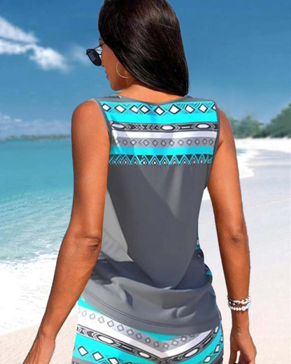 Tankini avec imprimé géométrique et décolleté en V