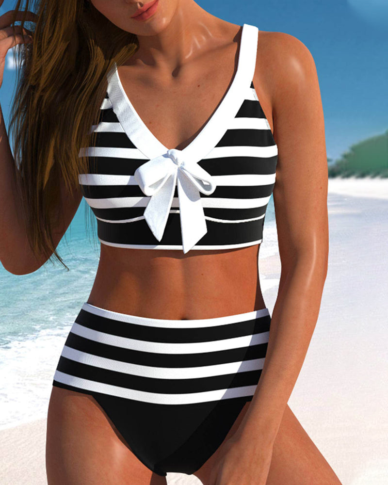 Bikini taille haute rayé