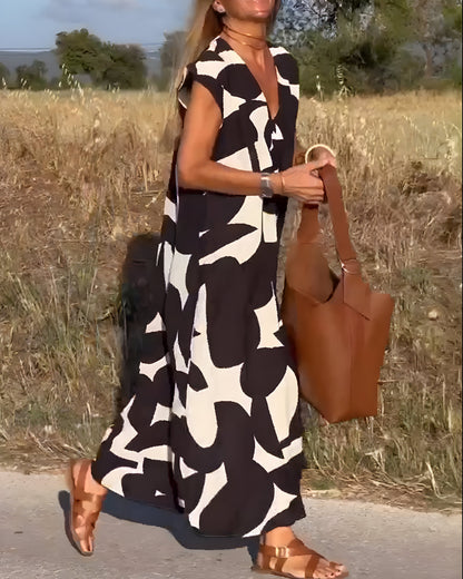 Robe à Imprimé et Décolleté en V