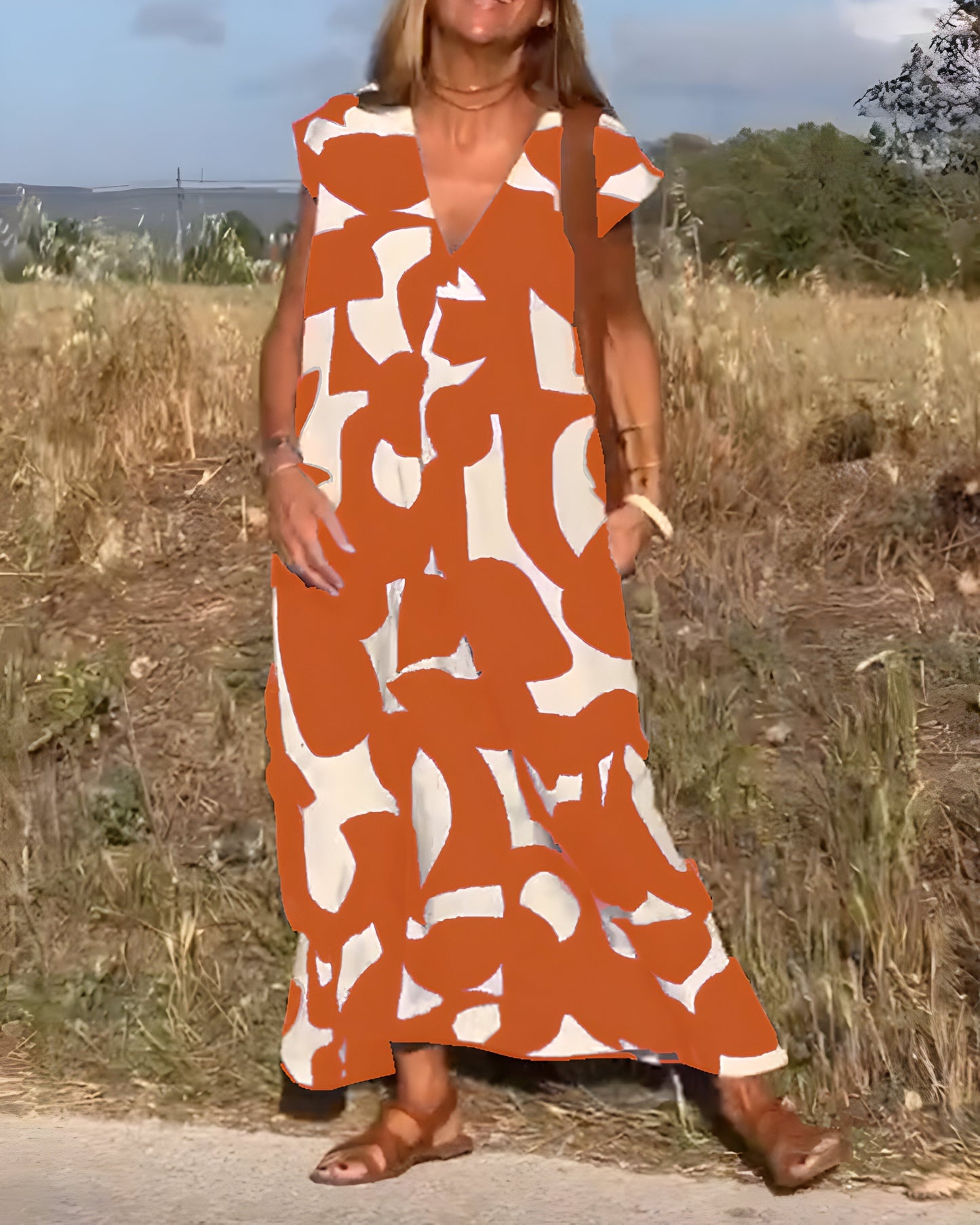 Robe à Imprimé et Décolleté en V