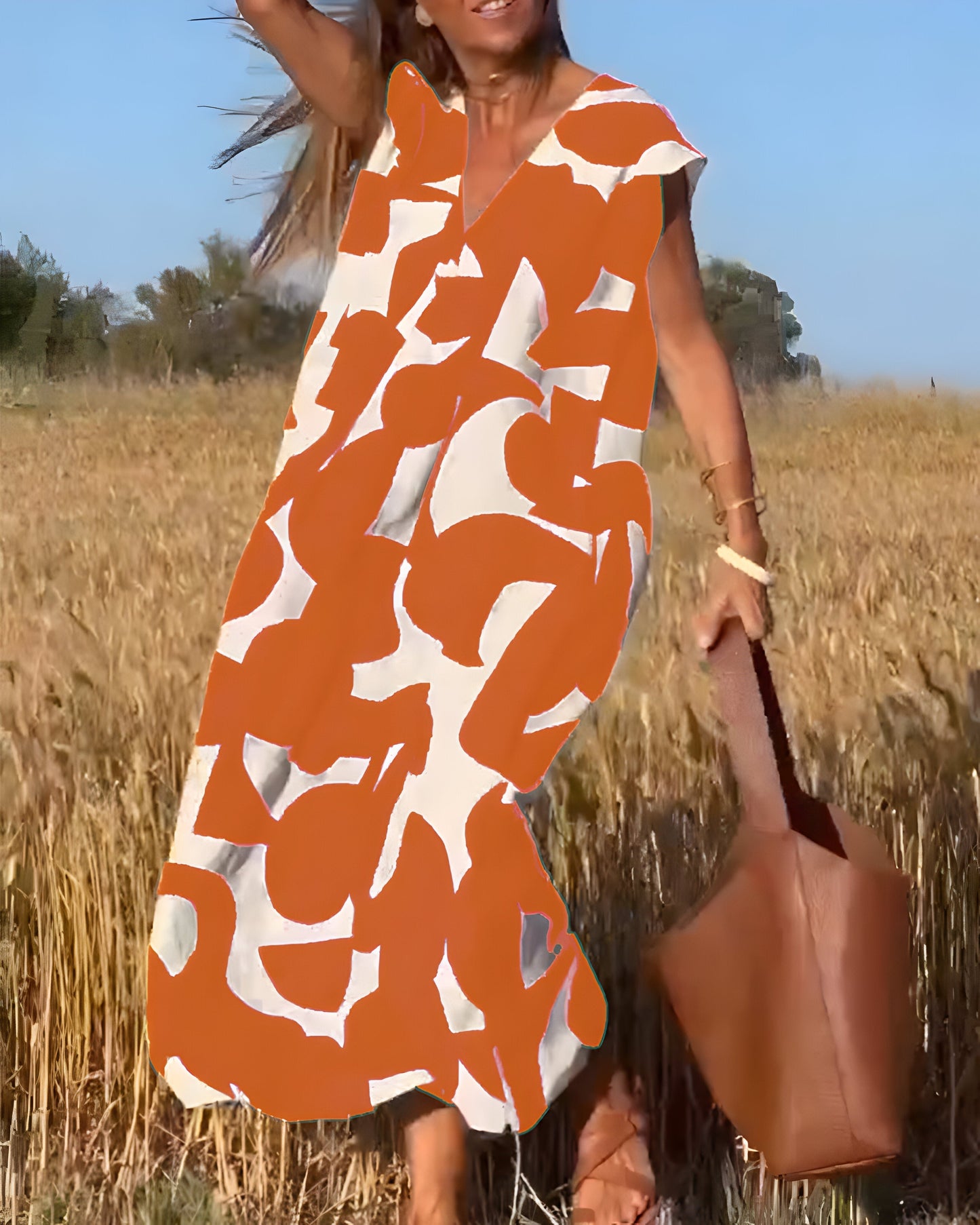 Robe à Imprimé et Décolleté en V