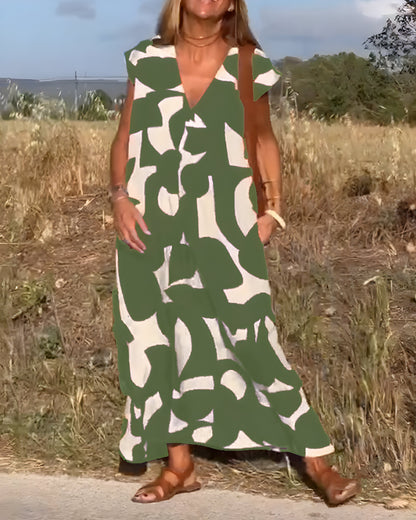 Robe à Imprimé et Décolleté en V