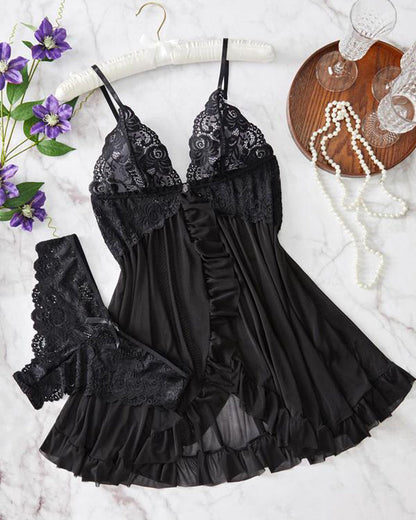 Ensemble de Nuisette en Dentelle Transparente