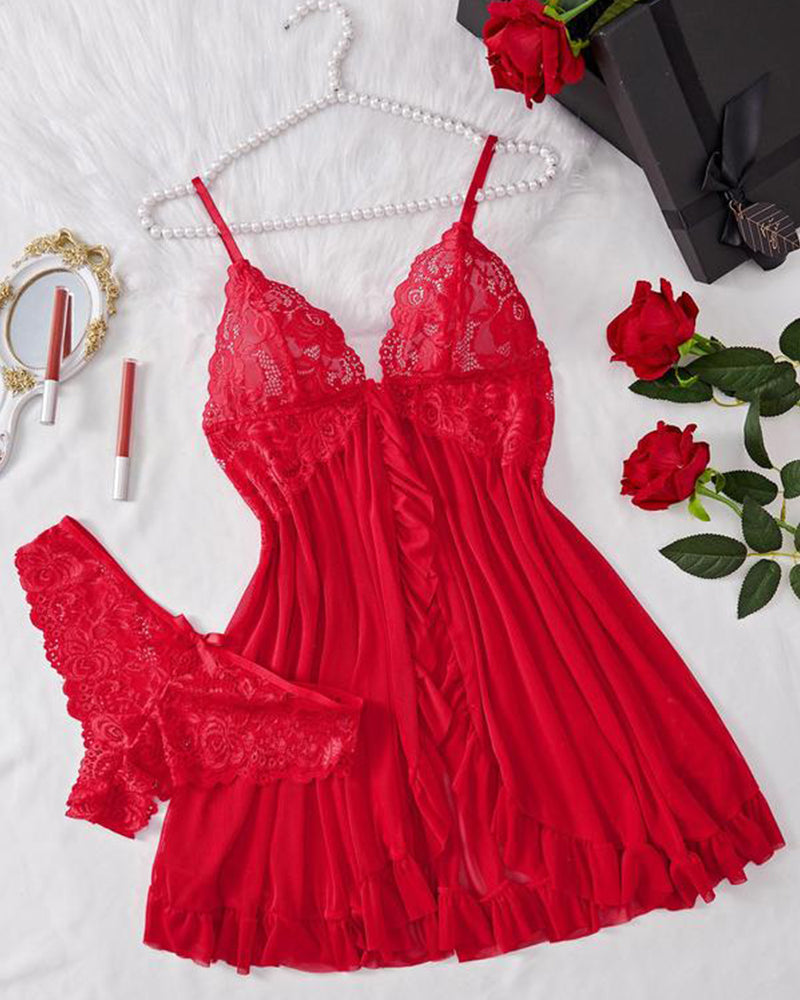 Ensemble de Nuisette en Dentelle Transparente