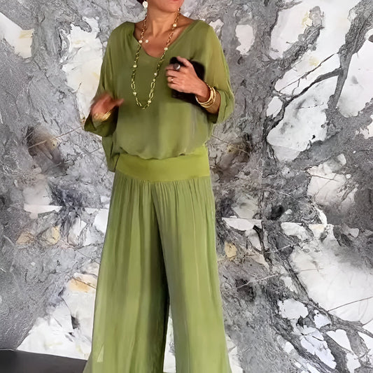 Ensemble élégant top col en V et pantalon