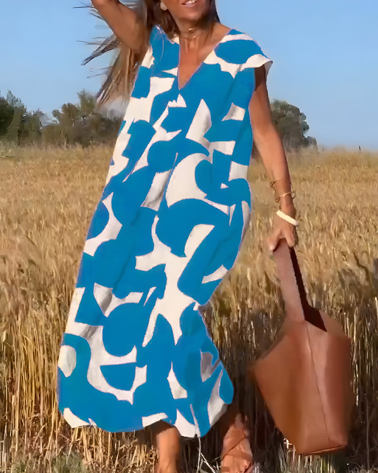 Robe à Imprimé et Décolleté en V