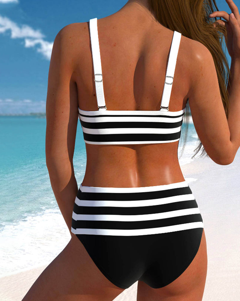 Bikini taille haute rayé