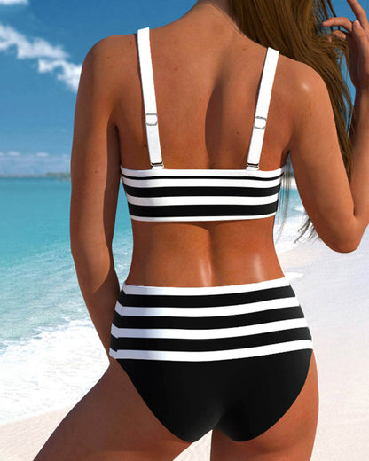 Bikini taille haute rayé