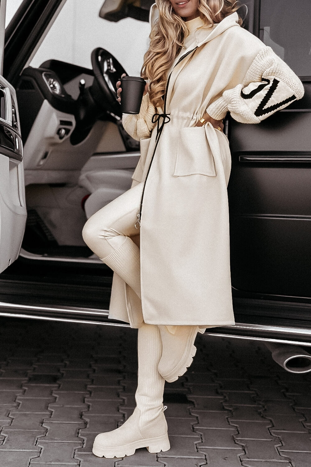 Manteau Femme avec Manches Tricotées