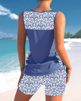Tankini avec imprimé géométrique et décolleté en V