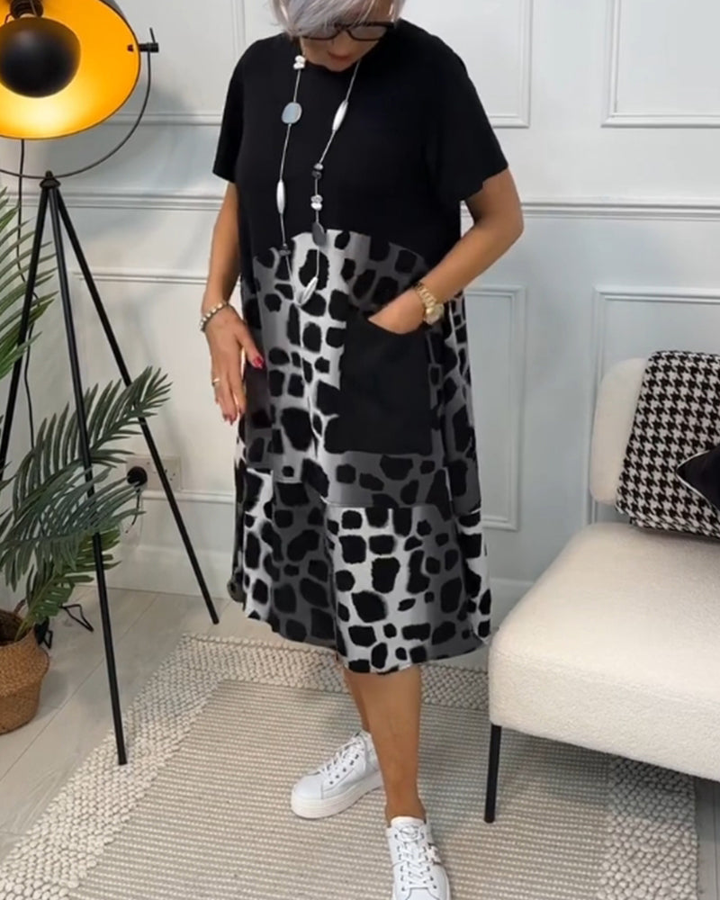 Robe Imprimée Décontractée avec Col Ronde