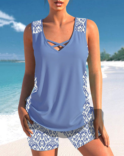 Tankini avec imprimé géométrique et décolleté en V