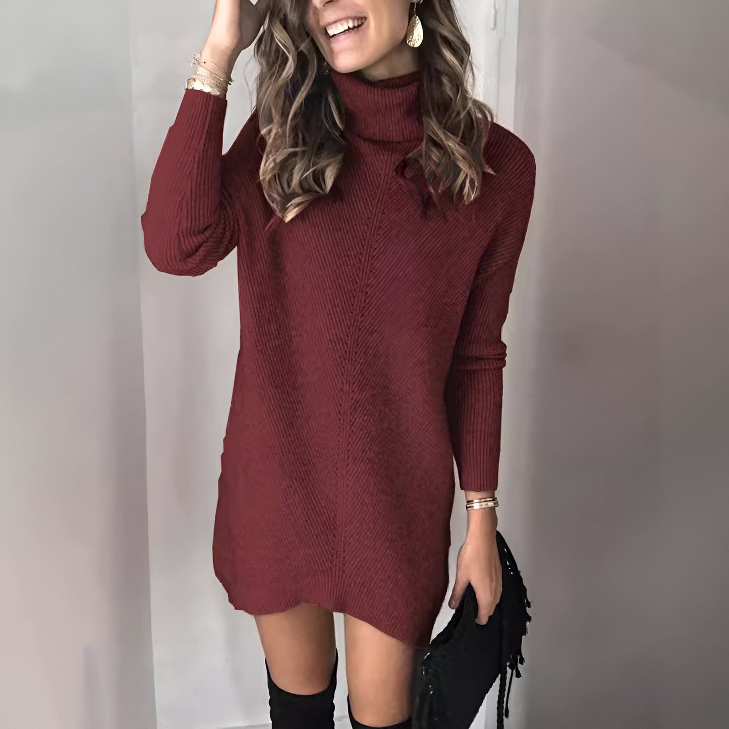 Robe Pull à Col Haut en Maille