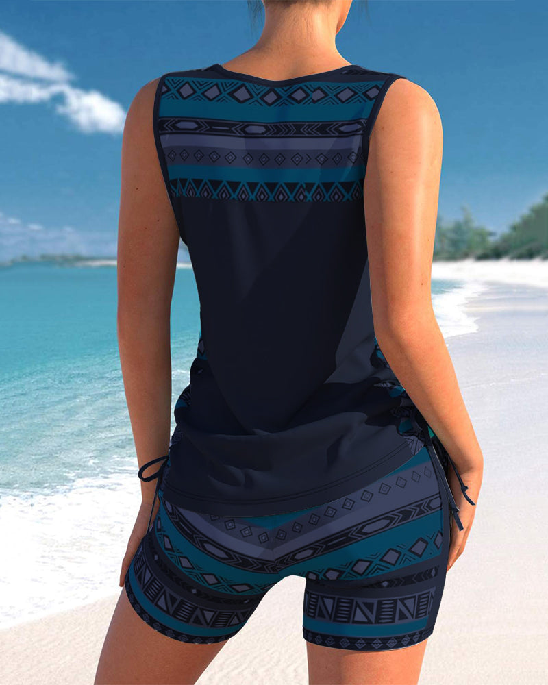 Tankini avec imprimé géométrique et décolleté en V
