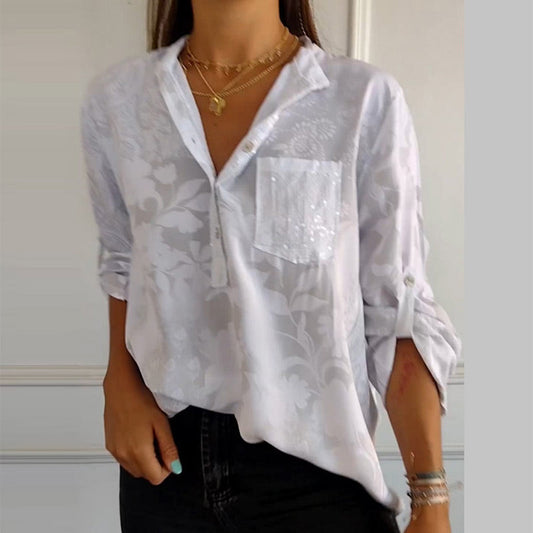 Blouse Imprimée à Manches Roulables