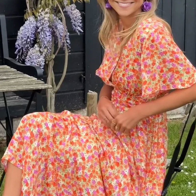 Robe à décolleté en V et Imprimé